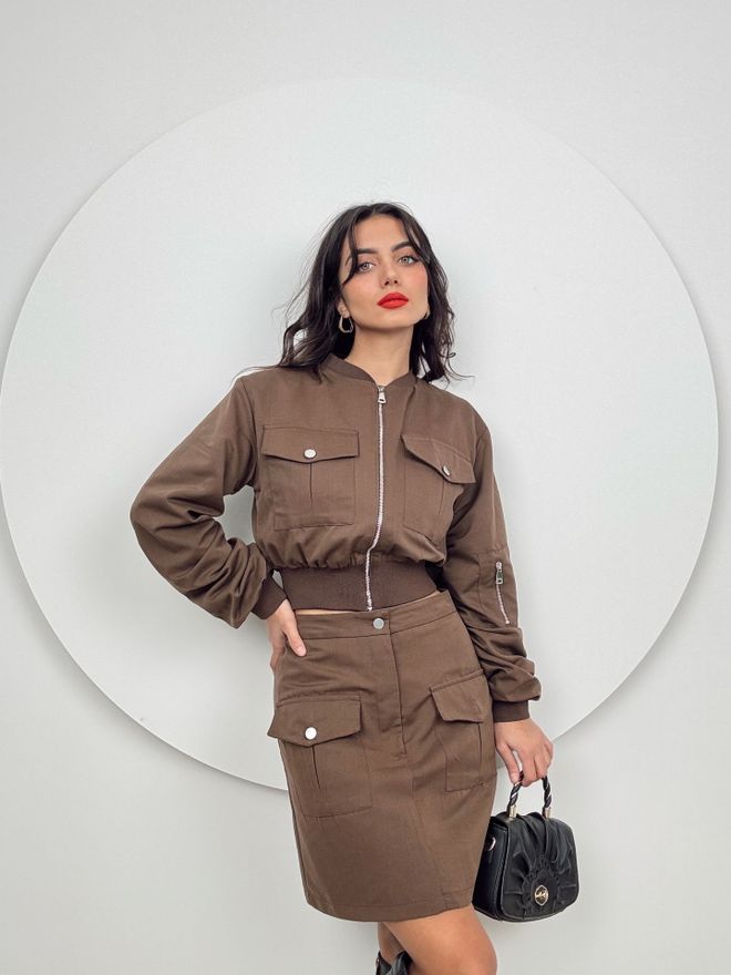 Miss Janell Bomber Set Sa Suknjom Braon Велепродаја одеће Неформалан