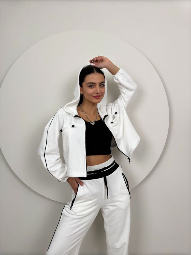 Miss Janell Detailná Súprava Teplákových Súprav S Pleteným Opaskom Biela Veľkoobchod s oblečením Športový