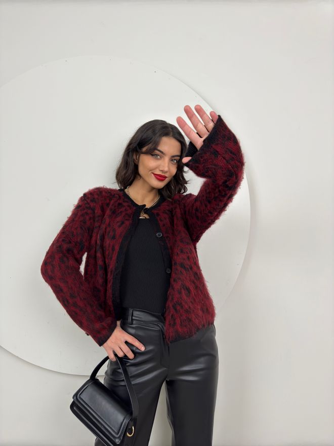 Miss Janell Πλεκτή Ζακέτα Με Μοτίβο Λεοπάρδαλη  Χονδρικό εμπόριο ενδυμάτων Casual