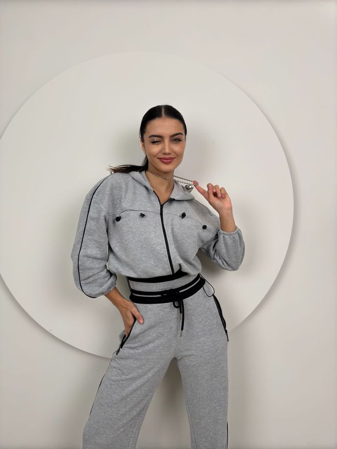 Miss Janell Set Tuta Da Ginnastica Con Cintura In Maglia Grigio Abbigliamento all'ingrosso Sportivo