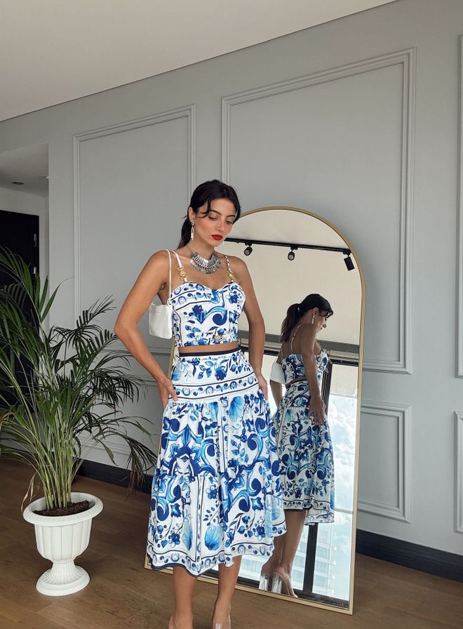Miss Janell Dvostruki Set Sa Uzorkom Crepe Bustier Višebojni Велепродаја одеће Неформалан
