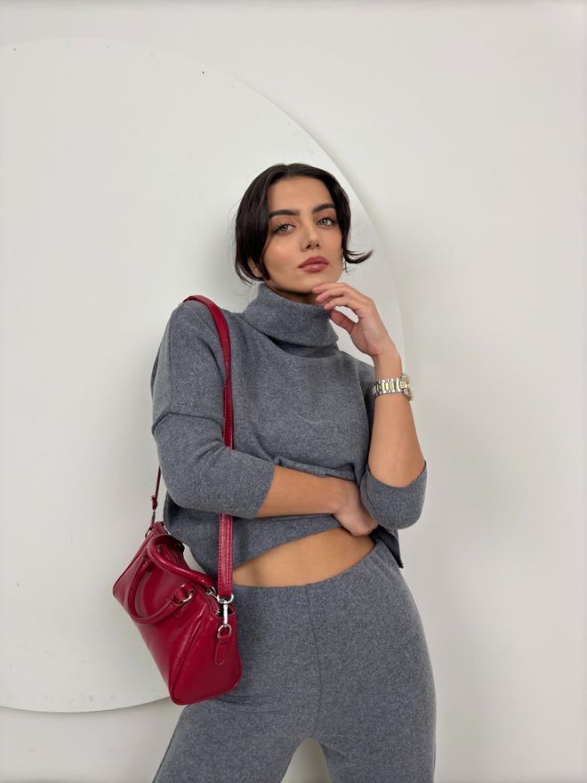 Miss Janell Gri Gündelik Zarif Tesettür Set Toptan Giyim Tesettür