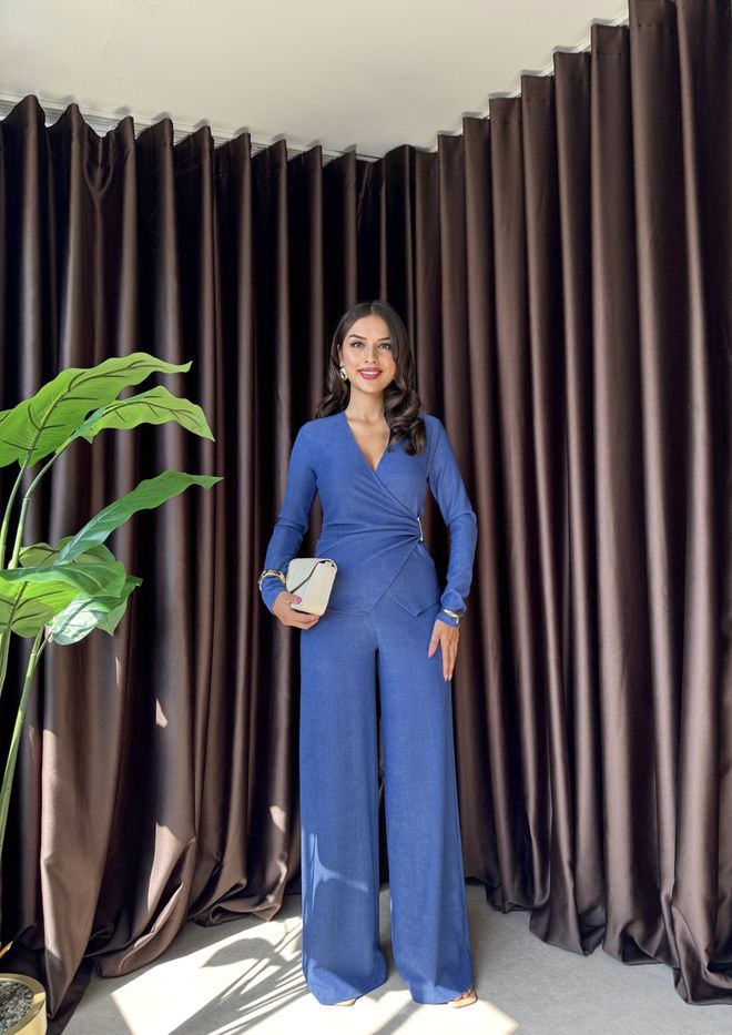 Miss Janell Mavi Zarif Resmi Set İş Ve Akşam İçin Toptan Giyim Resmi