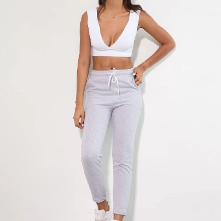 A model wears 35772 - Sweatpants - Grey, wholesale undefined of Miyalon to display at Lonca