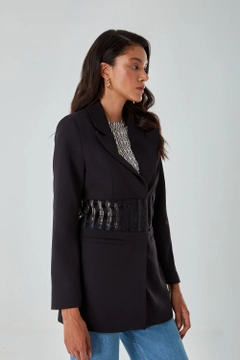 Een kledingmodel uit de groothandel draagt 26527 - Jacket - Black, Turkse groothandel Jasje van Mizalle
