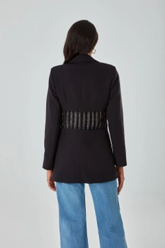 A wholesale clothing model wears 26527 - Jacket - Black, Turkish wholesale Jacket of Mizalle