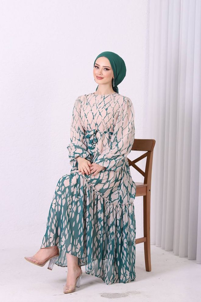 Mode Roy Fusta Din Sifon Rochie Hijab Cu Modele Verde Îmbrăcăminte cu ridicata Elegant