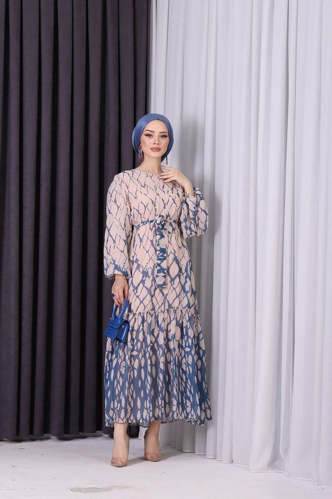 Mode Roy Šifono Sijonas Raukšlėta Hidžabo Suknelė – Mėlyna Didmeninė prekyba drabužiais Gimtadienis