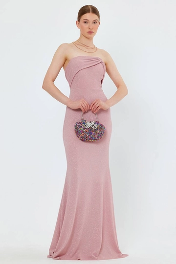 Een kledingmodel uit de groothandel draagt  Poederglitter Zeemeermin Avondjurk - Poederroze
, Turkse groothandel Jurk van Mode Roy
