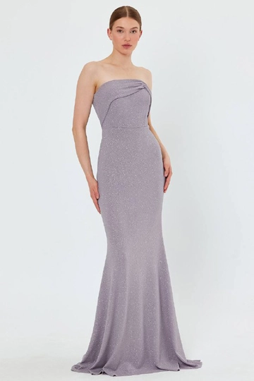 Ein Bekleidungsmodell aus dem Großhandel trägt  Glitzerndes Fischschwanz-Abendkleid – Grau
, türkischer Großhandel Kleid von Mode Roy