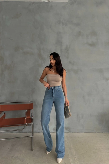A wholesale clothing model wears  Lycra Palazzo Jeans - Gray
, Turkish wholesale Pants of Mode Roy