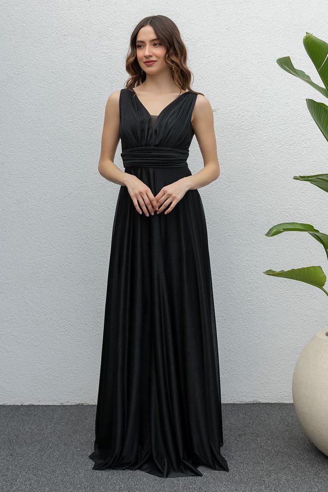 Mode Roy Draped Tulle Evening Dress Black Wholesale Clothing 1