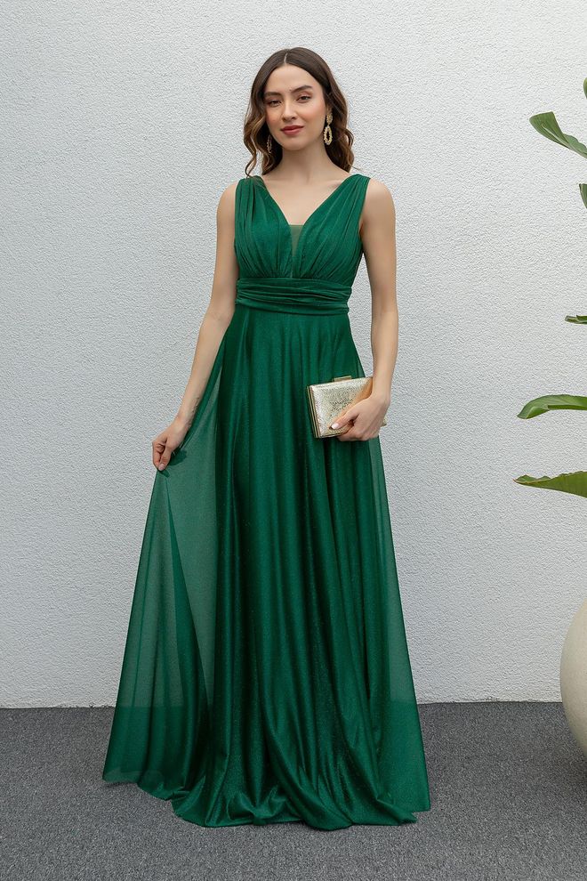 Mode Roy Emerald Draped Tulle Evening Dress Green Wholesale Clothing Prom