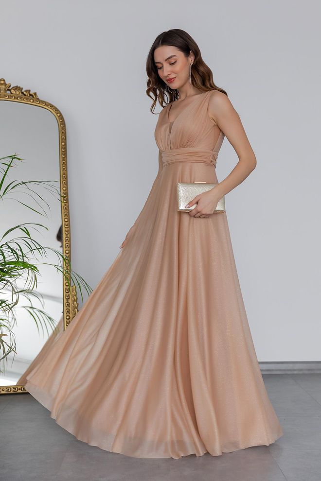 Mode Roy Gold Draped Tulle Evening Dress Yellow Wholesale Clothing Prom