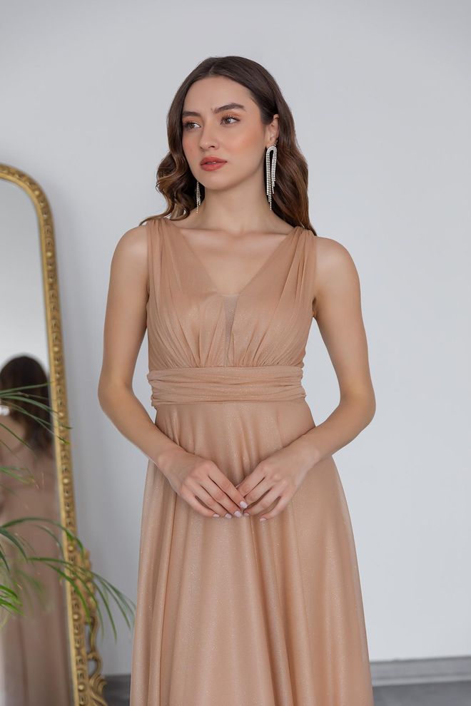 Mode Roy Gold Draped Tulle Evening Dress Yellow Wholesale Clothing Polyester