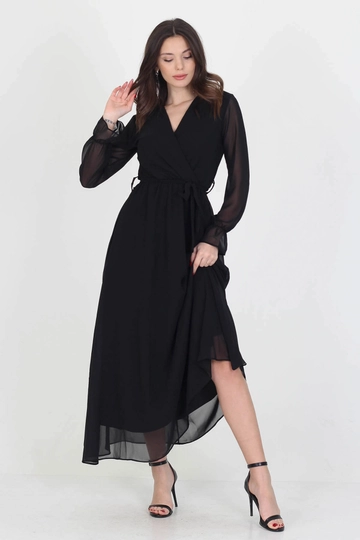 A wholesale clothing model wears  Dress - Black
, Turkish wholesale Dress of Mode Roy