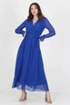 A wholesale clothing model wears 34970-dress-saxe, Turkish wholesale  of 