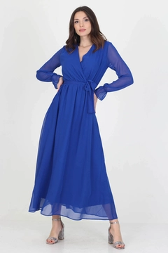 A wholesale clothing model wears 34970 - Dress - Saxe, Turkish wholesale Dress of Mode Roy
