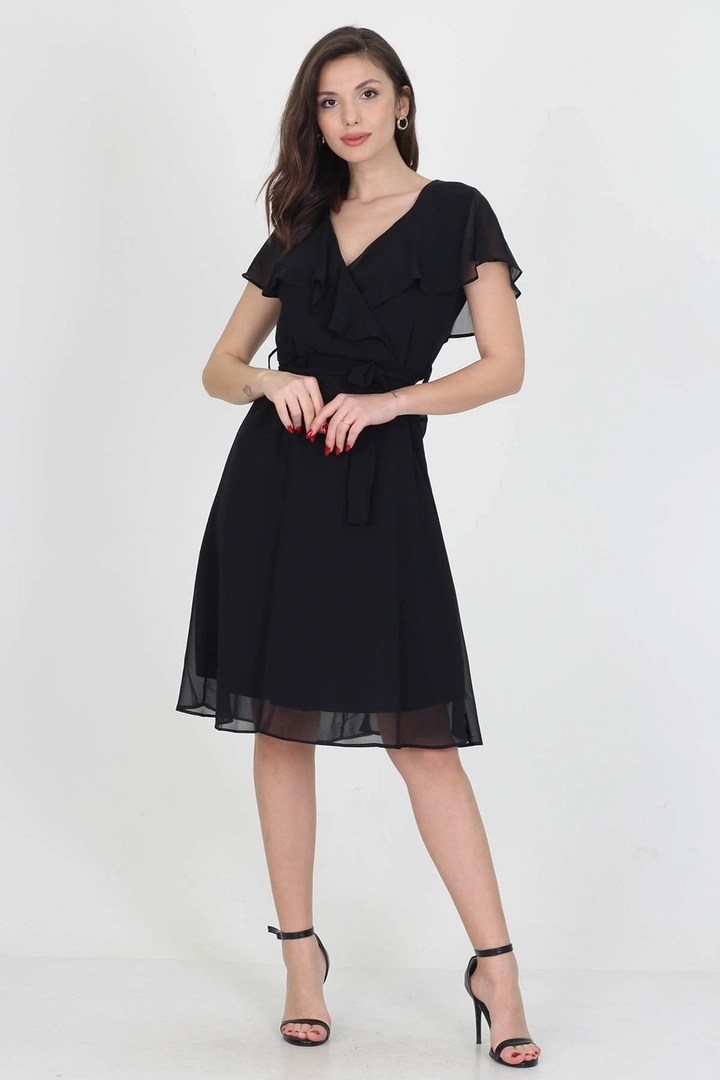A wholesale clothing model wears 34972 - Dress - Black, Turkish wholesale Dress of Mode Roy