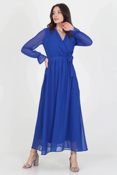 A wholesale clothing model wears 34970 - Dress - Saxe, Turkish wholesale Dress of Mode Roy