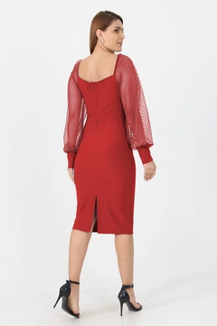 A wholesale clothing model wears 35207 - Dress - Red, Turkish wholesale Dress of Mode Roy