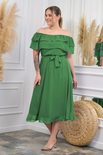 A wholesale clothing model wears  Dress - Green
, Turkish wholesale Dress of Mode Roy