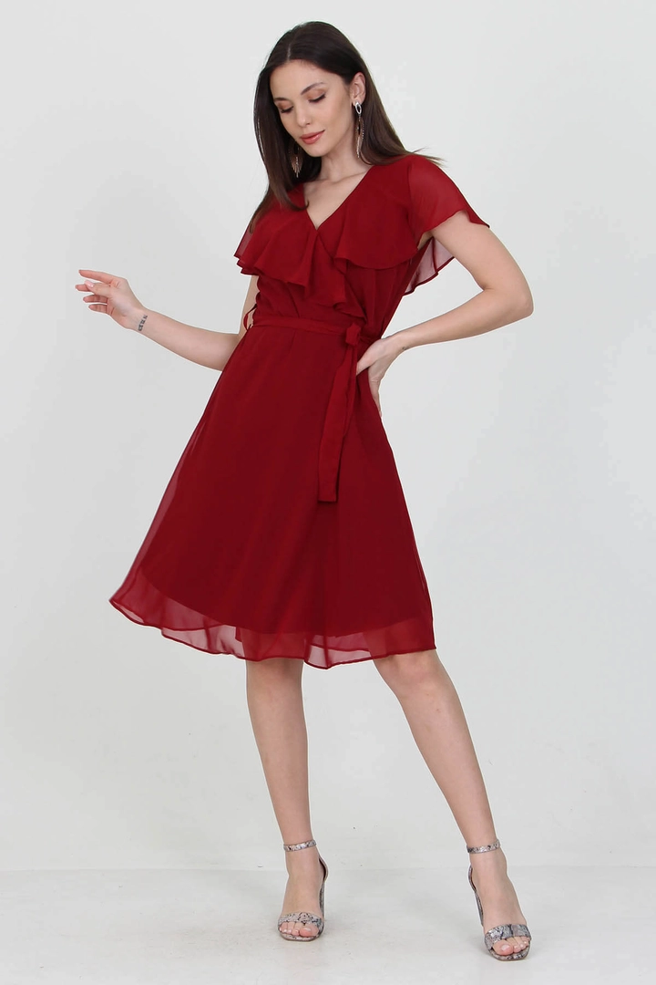 A wholesale clothing model wears 35161 - Dress - Claret Red, Turkish wholesale Dress of Mode Roy