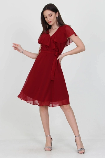 A wholesale clothing model wears  Dress - Claret Red
, Turkish wholesale Dress of Mode Roy