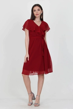 A wholesale clothing model wears 35161 - Dress - Claret Red, Turkish wholesale Dress of Mode Roy