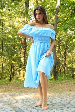 A wholesale clothing model wears 35763 - Baby Shower Dress - Baby Blue, Turkish wholesale Dress of Mode Roy