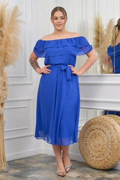 A wholesale clothing model wears 35147 - Dress - Saxe, Turkish wholesale Dress of Mode Roy