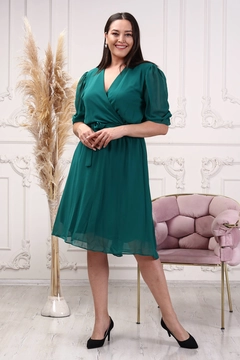 A wholesale clothing model wears 35224 - Dress - Green, Turkish wholesale Dress of Mode Roy