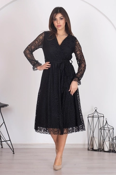 Un model de îmbrăcăminte angro poartă 40202 - Belted Double Breasted Collar Lined Lace Dress, turcesc angro Rochie de Mode Roy