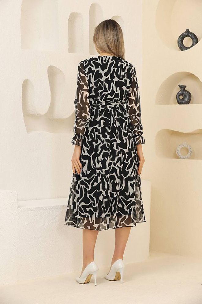 Mode Roy فستان شيفون منقوش أسود ملابس بالجملة عيد ميلاد