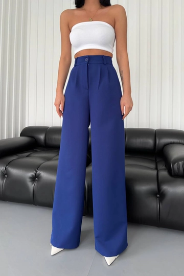 A wholesale clothing model wears  High Waist Palazzo Trousers - Saks
, Turkish wholesale Pants of Mode Roy
