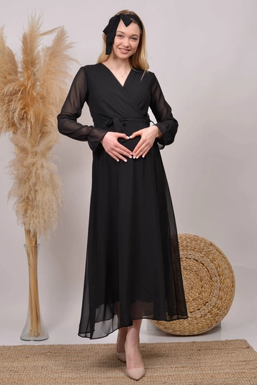 Ένα μοντέλο χονδρικής πώλησης ρούχων φοράει  Φόρεμα εγκυμοσύνης - Μαύρο
, τούρκικο Φόρεμα χονδρικής πώλησης από Mode Roy