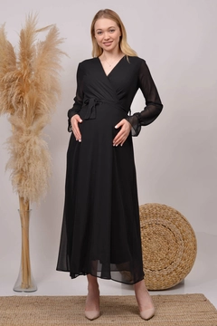 A wholesale clothing model wears 35710 - Maternity Dress - Black, Turkish wholesale Dress of Mode Roy