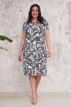 A wholesale clothing model wears mro11119-flexible-fabric-plus-size-dress-ecru, Turkish wholesale Dress of Mode Roy