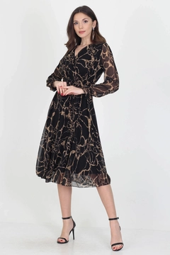 Un model de îmbrăcăminte angro poartă 40835 - Lined New Season Double Breasted Neck Midi Length Chiffon Dress, turcesc angro Rochie de Mode Roy
