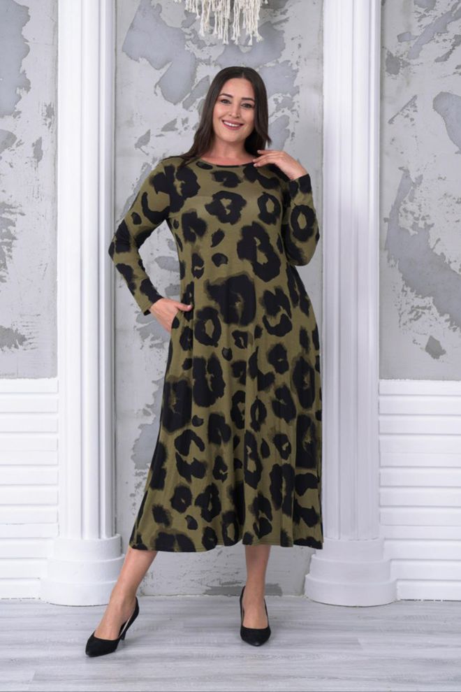 Mode Roy Robe À Motif Grande Taille Vert Vêtements en gros Décontracté