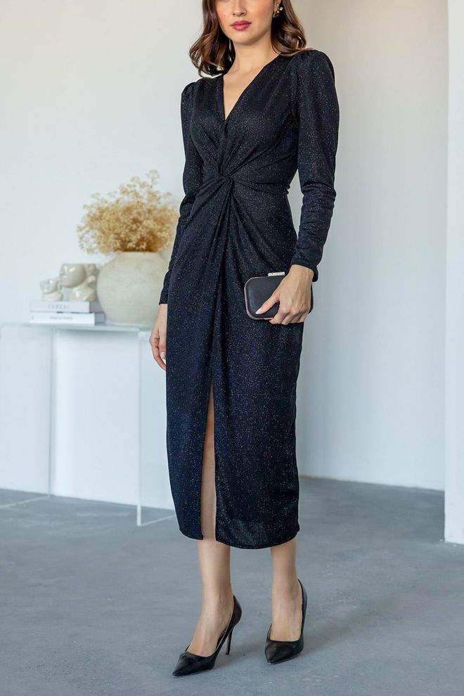 Mode Roy Abito Da Sera Con Dettagli Glitterati E Raccolta Nero Abbigliamento all'ingrosso Elegante