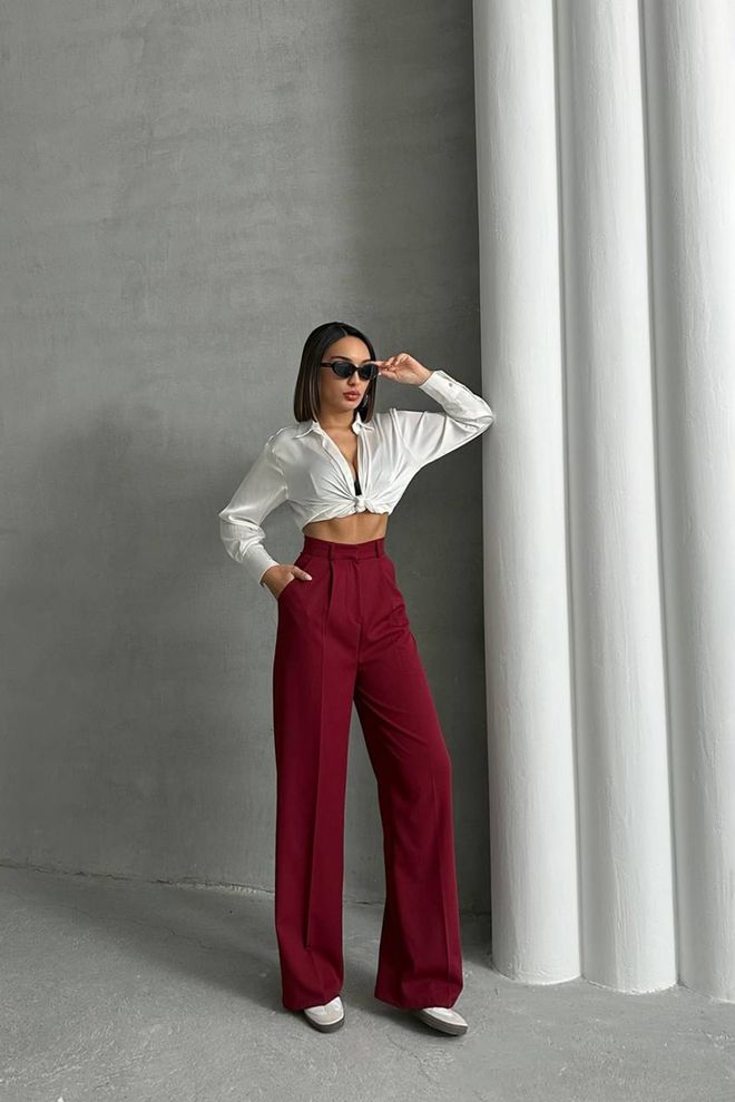 Mode Roy Pantalones Palazzo De Tela Atlas Color Burdeos Ropa al por mayor Formal