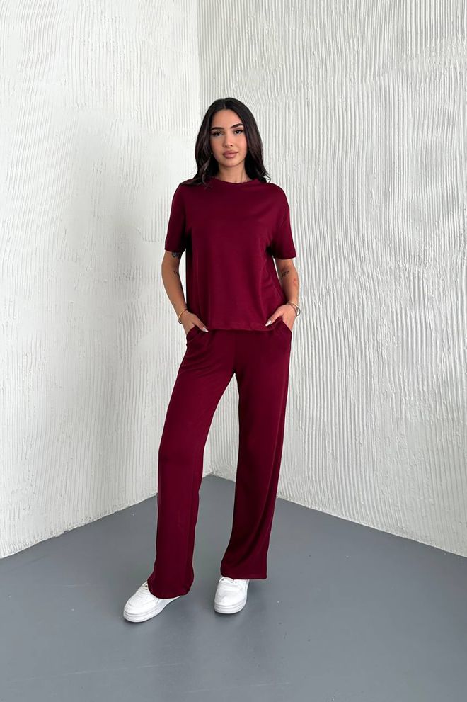 Mode Roy Conjunto De Chándal Modal De Manga Corta Borgoña Ropa al por mayor Casual