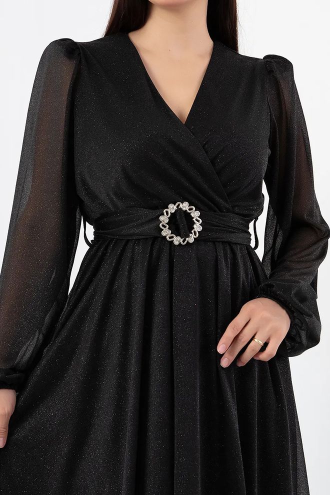 Mode Roy Siyah Zarif Wrap Elbise V Yakalı Ve Uzun Kollu Toptan Giyim Zarif