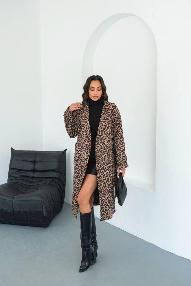 Mode Roy Καφέ Καπαρντίνα Με Animal Print Μονόπετο Με Κουμπιά Χονδρικό εμπόριο ενδυμάτων Casual