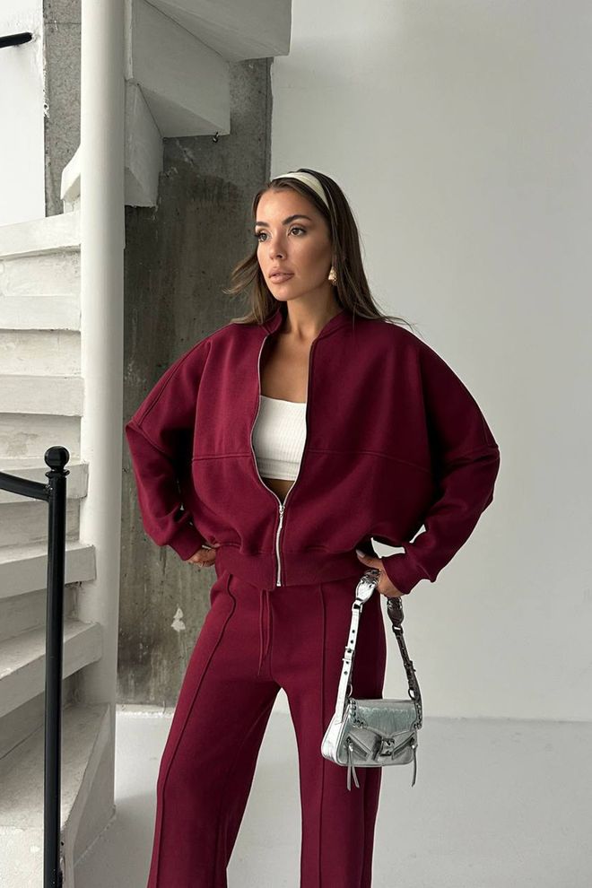 Mode Roy Claret Red Tracksuit Oversized Fit Zip Up Wholesale Clothing Lounge