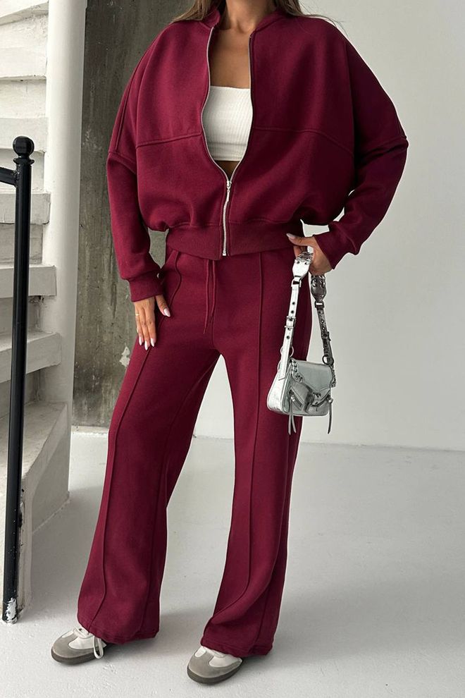 Mode Roy Claret Red Tracksuit Oversized Fit Zip Up Wholesale Clothing 1