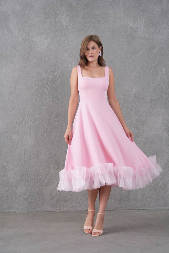 Mode Roy Vestito Rosa Fit And Flare Con Scollo Quadrato Abbigliamento all'ingrosso Annata