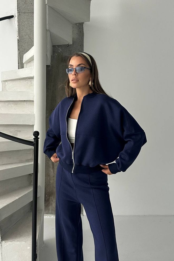 Mode Roy Navy Blue Tracksuit With Oversized Fit & Hooded Neck Wholesale Clothing Lounge