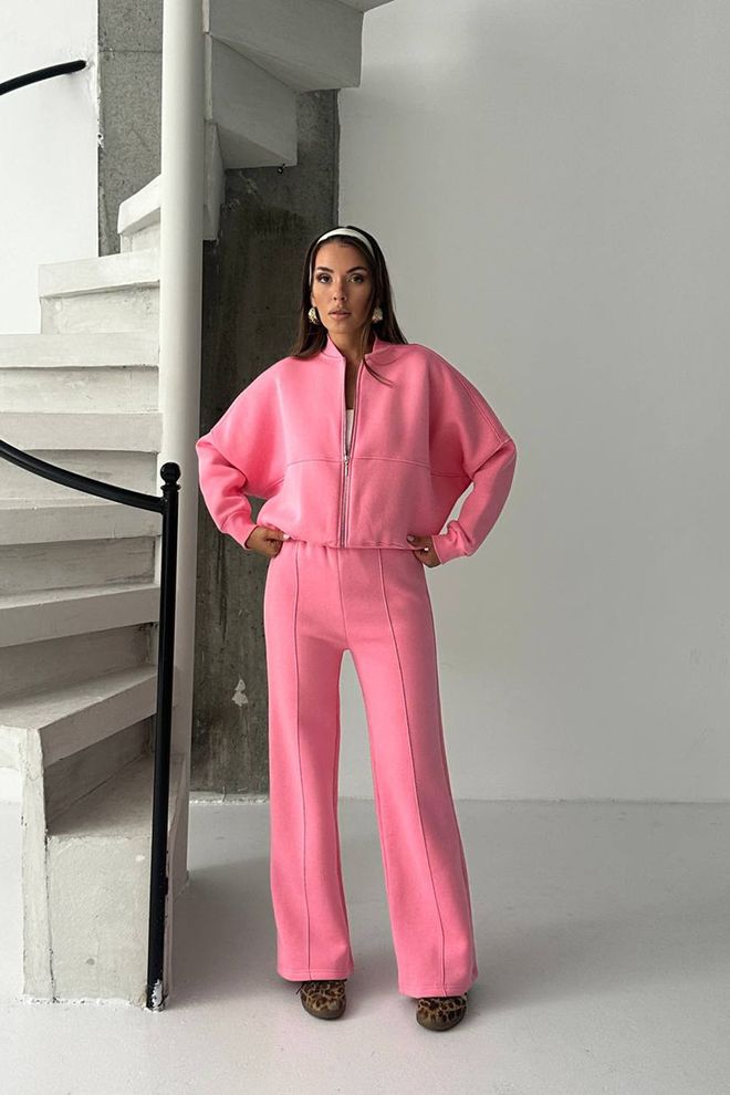 Mode Roy Pink Tracksuit Slim Fit Hooded Zip Up Wholesale Clothing 1